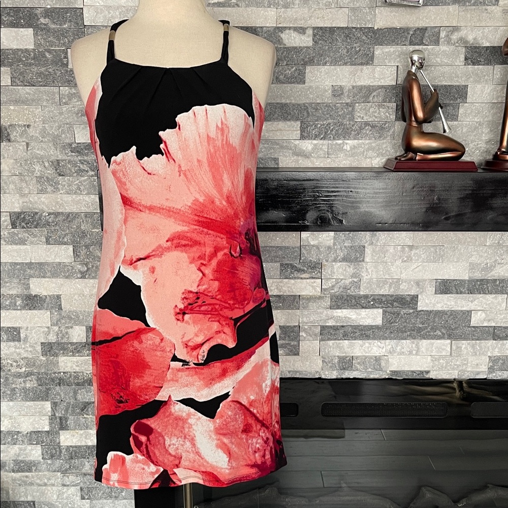 White House Black Market Dress XS  Women's Sleeveless Stretch Black Red Pink